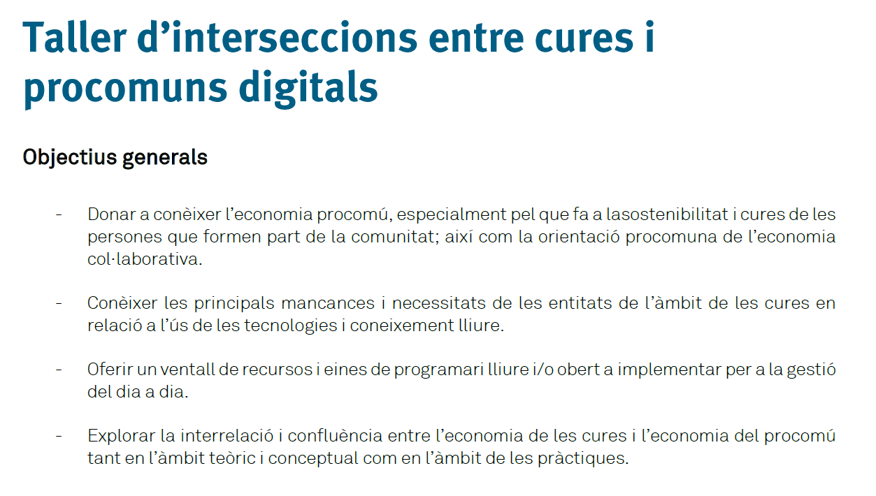 Taller per a la detecció d’interseccions entre l’àmbit de cures i els procomuns digitals